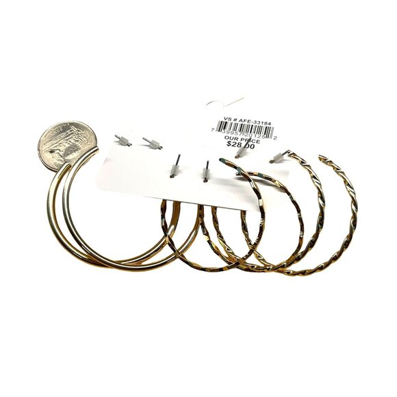 Charming Charlie MSRP 28 Set Of Hypoallergenic Gold-Tone Hoop Earrings With Smoo - Picture 3 of 5
